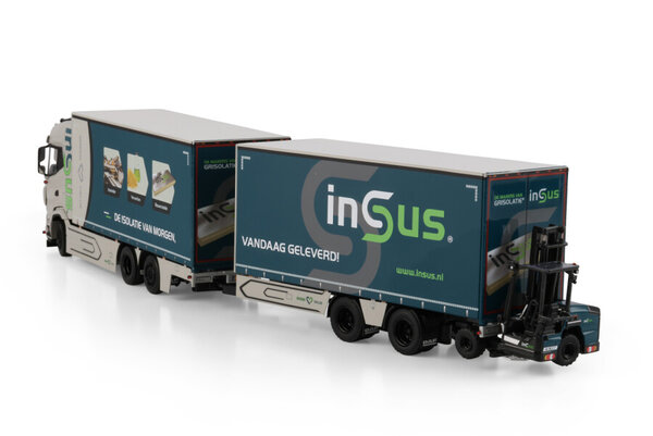 DAF DAF XG 6x2 Tag Axle Riged Curtain Side Combi + Forklift 'INSUS B.V.' - 1:50 - WSI Models DAF DAF XG 6x2 Tag Axle Riged Curtain Side Combi + Forklift 'INSUS B.V.' - 1:50 - WSI Models