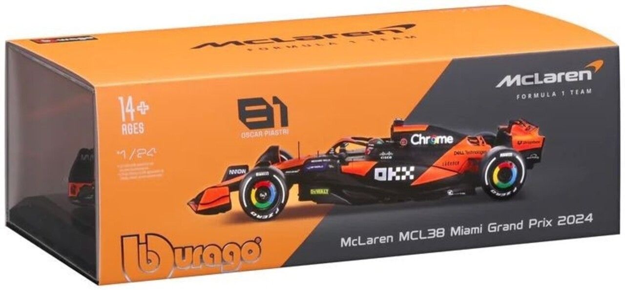 McLaren McLaren MCL38 #81 GP Miami Oscar Piastri 2024 - 1:24 - Bburago McLaren McLaren MCL38 #81 GP Miami Oscar Piastri 2024 - 1:24 - Bburago