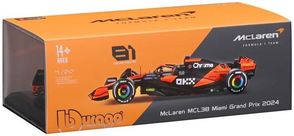 McLaren McLaren MCL38 #81 GP Miami Oscar Piastri 2024 - 1:24 - Bburago McLaren McLaren MCL38 #81 GP Miami Oscar Piastri 2024 - 1:24 - Bburago