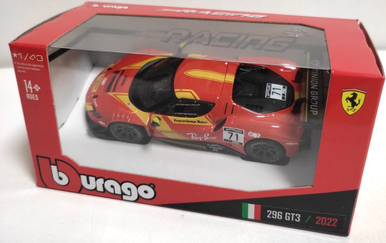 Ferrari Ferrari 296 GT3 3.0L Twin Turbo V6 #71 Racing 2022 - 1:43 - Bburago Ferrari Ferrari 296 GT3 3.0L Twin Turbo V6 #71 Racing 2022 - 1:43 - Bburago