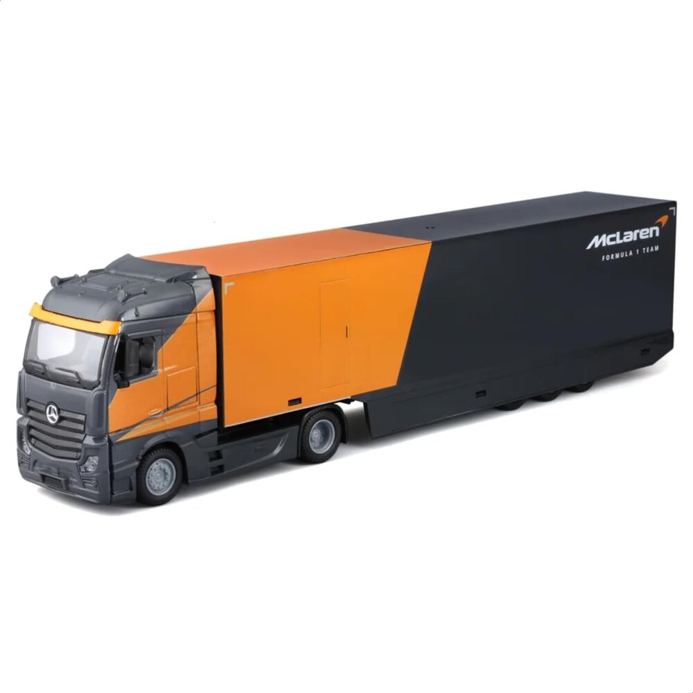 Mercedes-Benz Mercedes-Benz Actros Gigaspace Tractor 4x2 + Semi Car Transporter 3 Axle + F1 McLaren MCL38 #4 L.Norris - 1:43 - Bburago Mercedes-Benz Mercedes-Benz Actros Gigaspace Tractor 4x2 + Semi Car Transporter 3 Axle + F1 McLaren MCL38 #4 L.Norris - 1:43 - Bburago