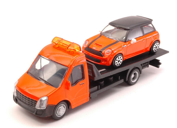 Car Transporter Flatbed Car Transporter + Mini Cooper - 1:43 - Bburago Car Transporter Flatbed Car Transporter + Mini Cooper - 1:43 - Bburago