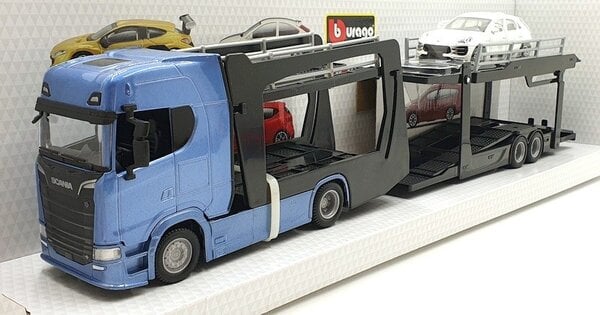Scania Scania S 730 Highline Cab Car Transporter 4x2 + Car Transporter Trailer 2 Axle + Porsche Macan - 1:43 - Bburago
