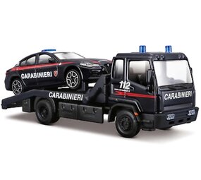Alfa Romeo Flatbed Recovery Truck 4x2 + Alfa Romeo Giulia 'Italian Emergency Police' - 1:43 - Bburago