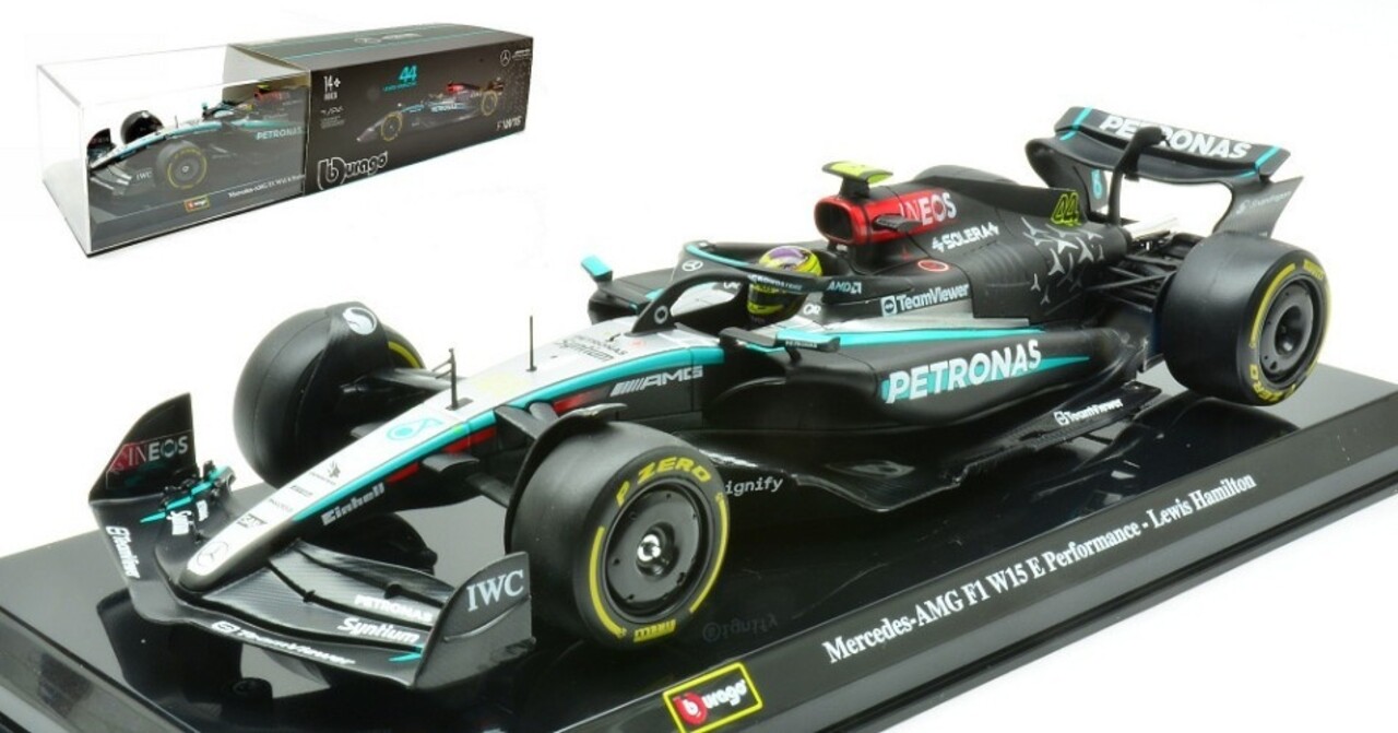 Formule 1 Mercedes GP F1 W15 AMG Petronas Moytorsport #44 Season 2024 (L.Hamilton) + Pilot + Showcase - 1:24 - Bburago