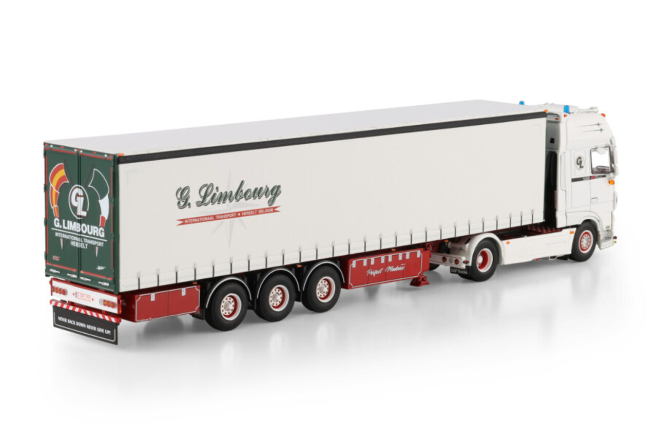 DAF DAF 95XF Super Space Cab Tractor 4x2 MY 2017 + Curtainside Semi Trailer 3 Axle 'Limbourg' - 1:50 - WSI Models DAF DAF 95XF Super Space Cab Tractor 4x2 MY 2017 + Curtainside Semi Trailer 3 Axle 'Limbourg' - 1:50 - WSI Models
