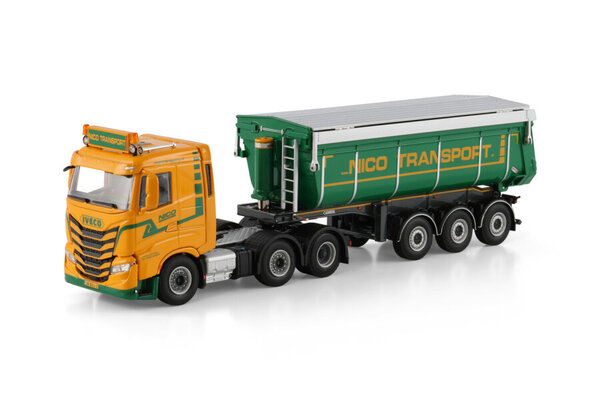 Iveco Iveco S-Way AS Low Tractor 6x2 Midlift Axle Non Steering +Tipper Trailer 3 Axle 'Nico Transport' - 1:50 - WSI Models Iveco Iveco S-Way AS Low Tractor 6x2 Midlift Axle Non Steering +Tipper Trailer 3 Axle 'Nico Transport' - 1:50 - WSI Models