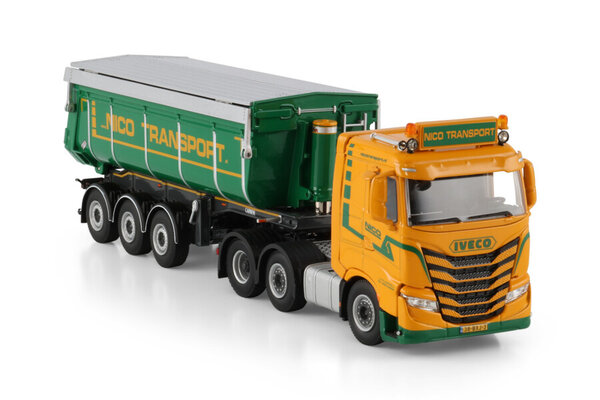Iveco Iveco S-Way AS Low Tractor 6x2 Midlift Axle Non Steering +Tipper Trailer 3 Axle 'Nico Transport' - 1:50 - WSI Models Iveco Iveco S-Way AS Low Tractor 6x2 Midlift Axle Non Steering +Tipper Trailer 3 Axle 'Nico Transport' - 1:50 - WSI Models