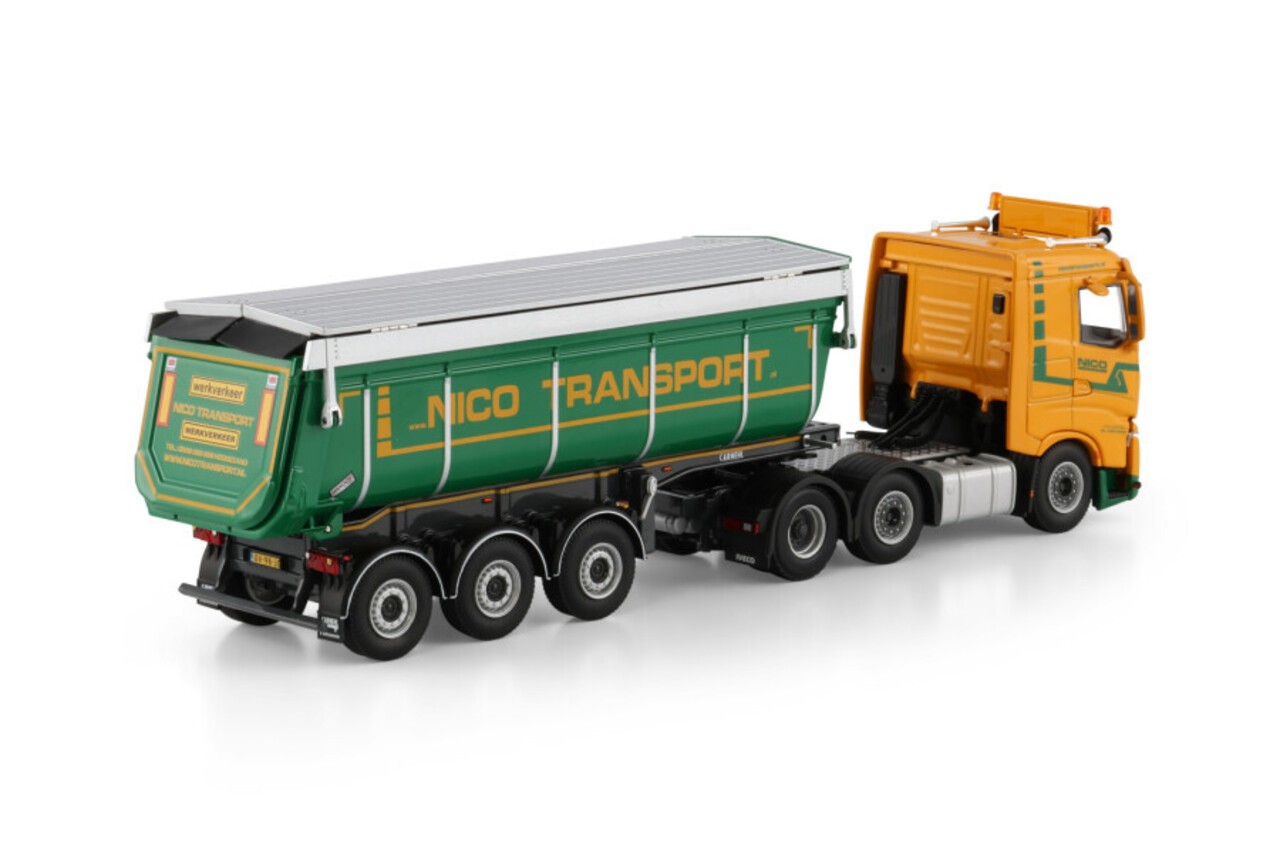 Iveco Iveco S-Way AS Low Tractor 6x2 Midlift Axle Non Steering +Tipper Trailer 3 Axle 'Nico Transport' - 1:50 - WSI Models Iveco Iveco S-Way AS Low Tractor 6x2 Midlift Axle Non Steering +Tipper Trailer 3 Axle 'Nico Transport' - 1:50 - WSI Models