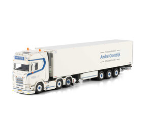 Scania Scania S Highline CS20H 6x2 Twin Steer + Reefer Semitrailer 3 Axle 'André Oostdijk' - 1:50 - WSI Models Scania Scania S Highline CS20H 6x2 Twin Steer + Reefer Semitrailer 3 Axle 'André Oostdijk' - 1:50 - WSI Models