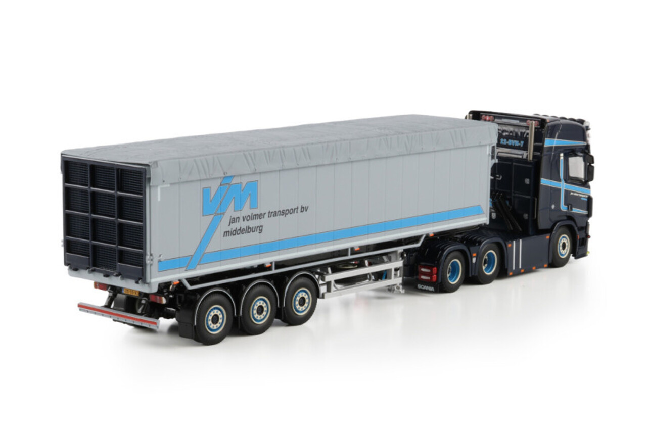 Scania Scania R Highline CR20H 6x2 Tag Axle + Tipper Volume Semitrailer 3 Axle 'Jan Volmer Transport BV' - 1:50 - WSI Models Scania Scania R Highline CR20H 6x2 Tag Axle + Tipper Volume Semitrailer 3 Axle 'Jan Volmer Transport BV' - 1:50 - WSI Models