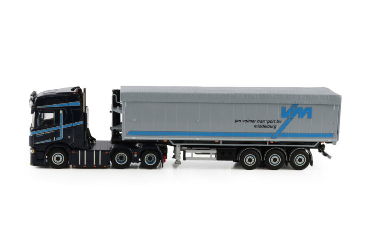 Scania Scania R Highline CR20H 6x2 Tag Axle + Tipper Volume Semitrailer 3 Axle 'Jan Volmer Transport BV' - 1:50 - WSI Models Scania Scania R Highline CR20H 6x2 Tag Axle + Tipper Volume Semitrailer 3 Axle 'Jan Volmer Transport BV' - 1:50 - WSI Models