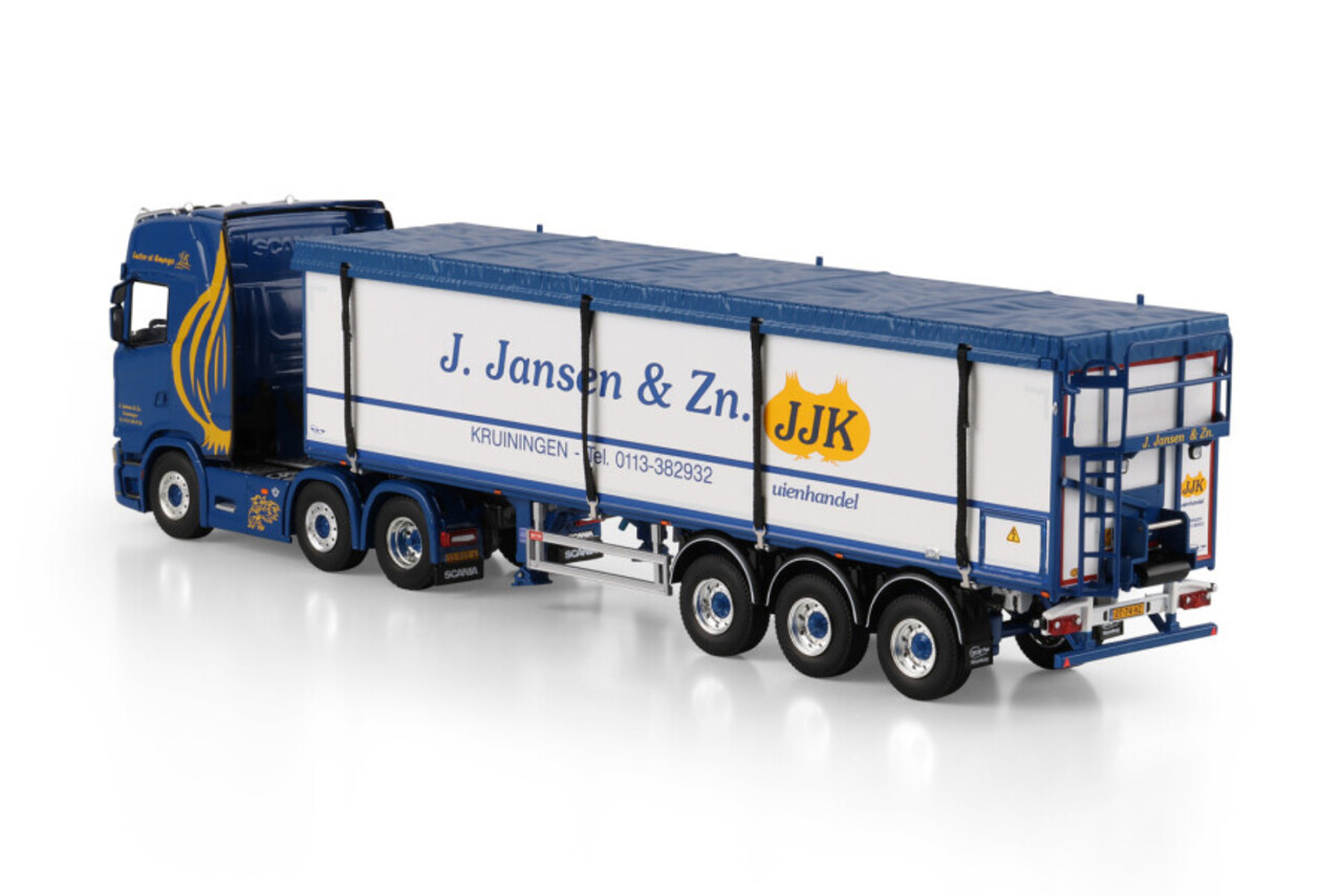Scania Scania S Highline CS20H 6x2 Twin Steer + Belt Semi Trailer 3 Axle 'J.Jansen & Zonen' - 1:50 - WSI Models Scania Scania S Highline CS20H 6x2 Twin Steer + Belt Semi Trailer 3 Axle 'J.Jansen & Zonen' - 1:50 - WSI Models