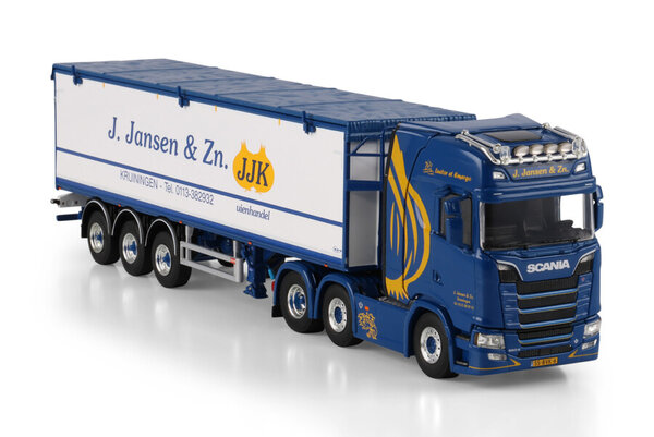 Scania Scania S Highline CS20H 6x2 Twin Steer + Belt Semi Trailer 3 Axle 'J.Jansen & Zonen' - 1:50 - WSI Models Scania Scania S Highline CS20H 6x2 Twin Steer + Belt Semi Trailer 3 Axle 'J.Jansen & Zonen' - 1:50 - WSI Models