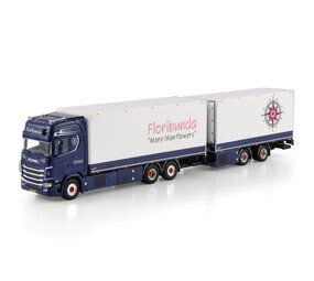 Scania Scania S Highline CS20H Rigid Reefer Truck 6x2 Tag Axle+ Rigid Reefer Drawbar Centre-Axled Trailer 2 Axle 'Floribunda' - 1:50 - WSI Models Scania Scania S Highline CS20H Rigid Reefer Truck 6x2 Tag Axle+ Rigid Reefer Drawbar Centre-Axled Trailer 2 Axle 'Floribunda' - 1:50 - WSI Models