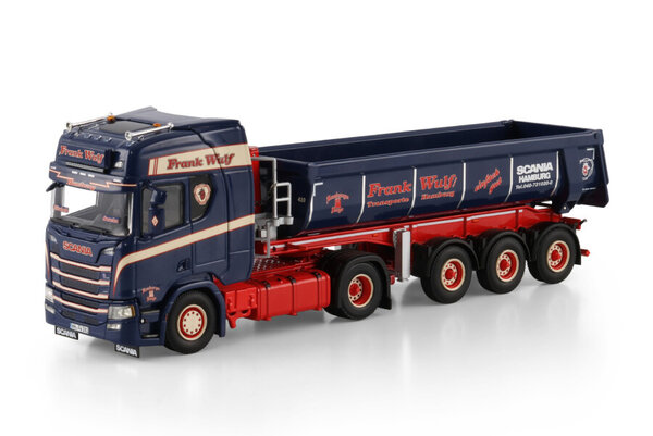 Scania Scania R Highline CR20H 4x2 + Half Pipe Tipper Trailer 3 Axle 'Frank Wulf' - 1:50 - WSI Models Scania Scania R Highline CR20H 4x2 + Half Pipe Tipper Trailer 3 Axle 'Frank Wulf' - 1:50 - WSI Models
