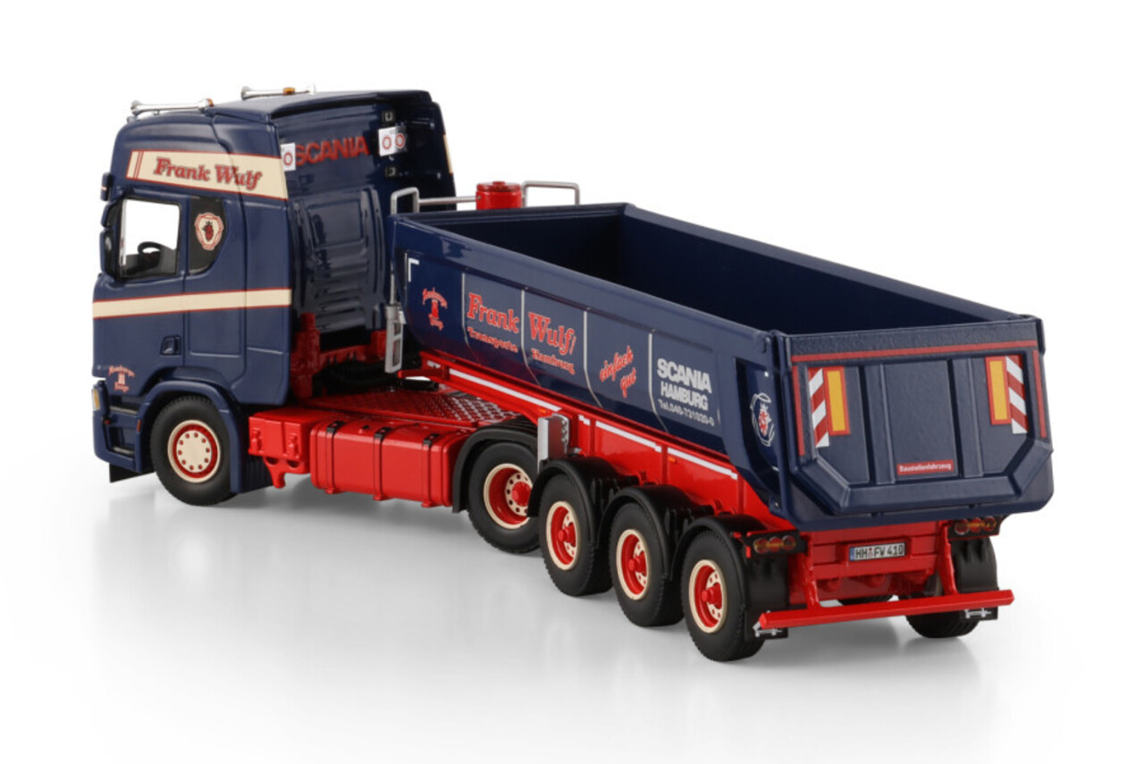 Scania Scania R Highline CR20H 4x2 + Half Pipe Tipper Trailer 3 Axle 'Frank Wulf' - 1:50 - WSI Models Scania Scania R Highline CR20H 4x2 + Half Pipe Tipper Trailer 3 Axle 'Frank Wulf' - 1:50 - WSI Models