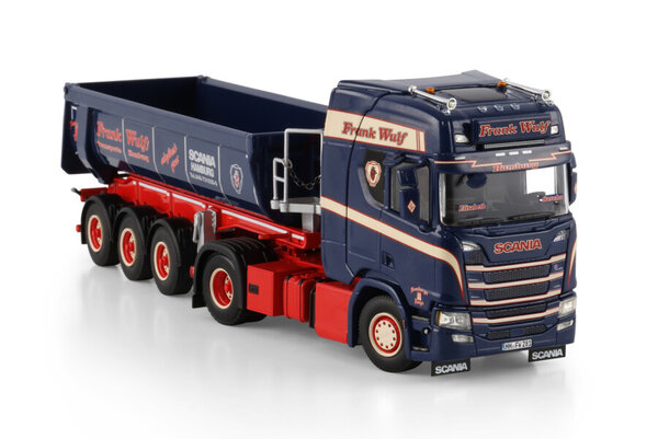 Scania Scania R Highline CR20H 4x2 + Half Pipe Tipper Trailer 3 Axle 'Frank Wulf' - 1:50 - WSI Models Scania Scania R Highline CR20H 4x2 + Half Pipe Tipper Trailer 3 Axle 'Frank Wulf' - 1:50 - WSI Models