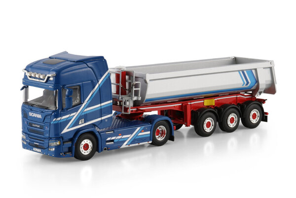 Scania Scania R Highline CR20H 4x2 + Half Pipe Tipper Trailer 3 Axle 'Augst' - 1:50 - WSI Models Scania Scania R Highline CR20H 4x2 + Half Pipe Tipper Trailer 3 Axle 'Augst' - 1:50 - WSI Models