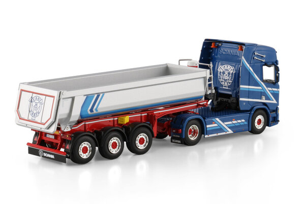 Scania Scania R Highline CR20H 4x2 + Half Pipe Tipper Trailer 3 Axle 'Augst' - 1:50 - WSI Models Scania Scania R Highline CR20H 4x2 + Half Pipe Tipper Trailer 3 Axle 'Augst' - 1:50 - WSI Models