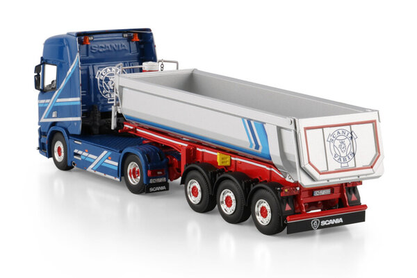 Scania Scania R Highline CR20H 4x2 + Half Pipe Tipper Trailer 3 Axle 'Augst' - 1:50 - WSI Models Scania Scania R Highline CR20H 4x2 + Half Pipe Tipper Trailer 3 Axle 'Augst' - 1:50 - WSI Models