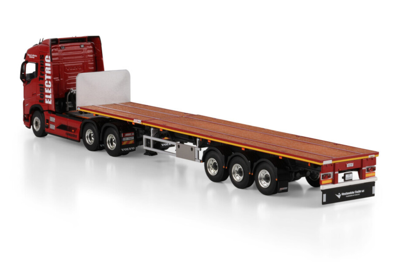 Volvo Volvo FH5 Globetrotter Electric 6x2 Tag Axle + Flatbed Semitrailer 3 Axle 'Logi Trans' - 1:50 - WSI Models Volvo Volvo FH5 Globetrotter Electric 6x2 Tag Axle + Flatbed Semitrailer 3 Axle 'Logi Trans' - 1:50 - WSI Models