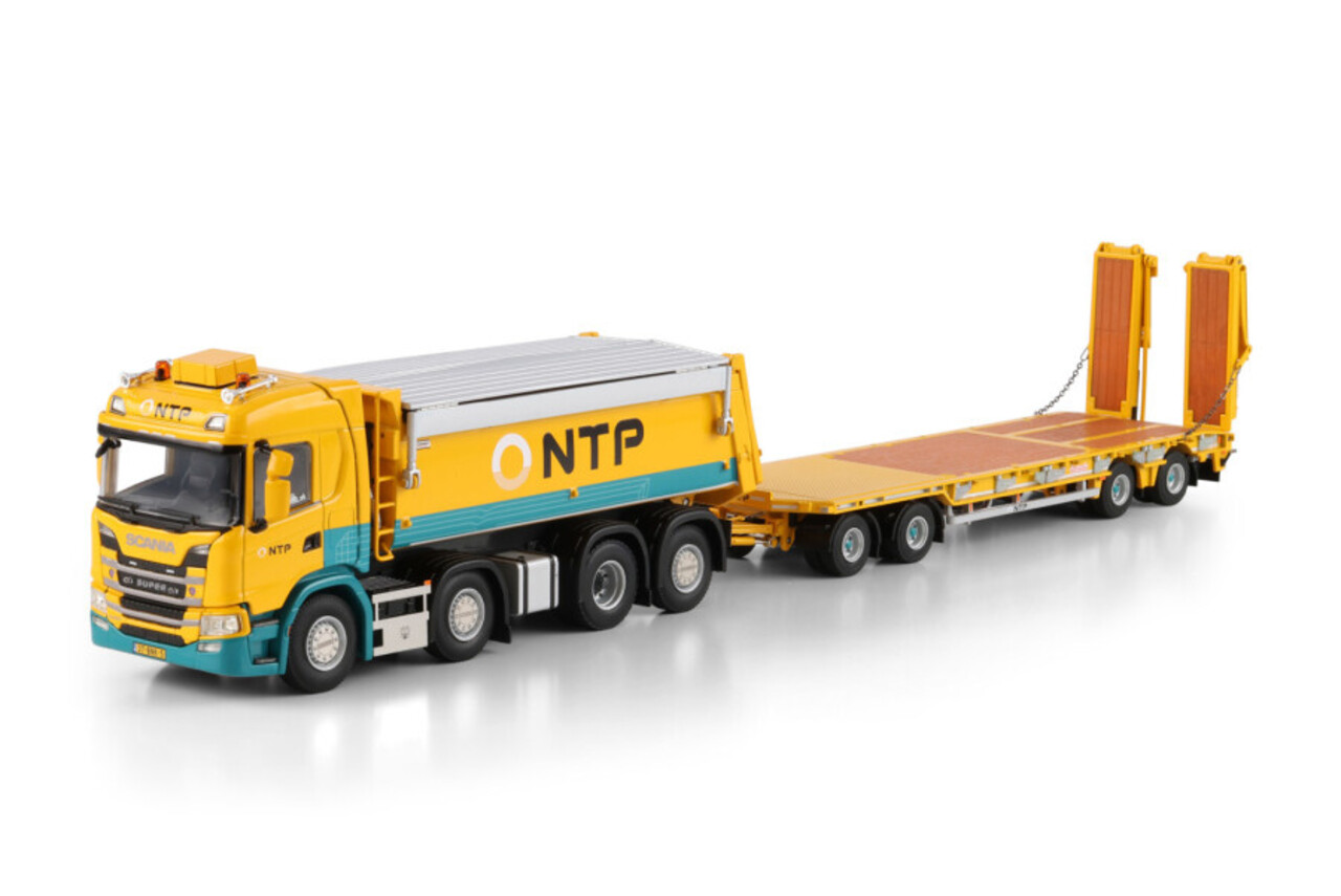 Scania Scania G Normal CG17N 8x2 Tag Axle Tipper Truck + Low Loader Drawbar Trailer 4 Axle - 1:50 - WSI Models Scania Scania G Normal CG17N 8x2 Tag Axle Tipper Truck + Low Loader Drawbar Trailer 4 Axle - 1:50 - WSI Models