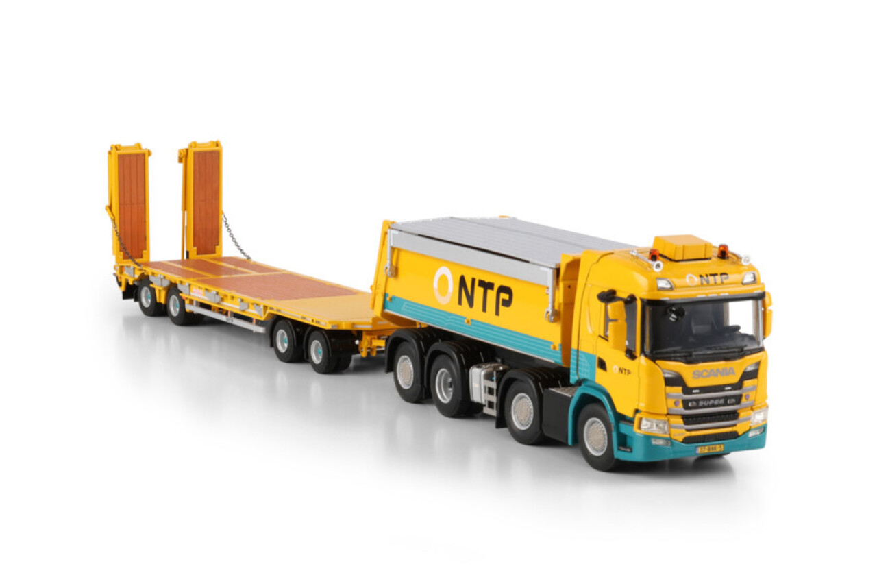 Scania Scania G Normal CG17N 8x2 Tag Axle Tipper Truck + Low Loader Drawbar Trailer 4 Axle - 1:50 - WSI Models Scania Scania G Normal CG17N 8x2 Tag Axle Tipper Truck + Low Loader Drawbar Trailer 4 Axle - 1:50 - WSI Models