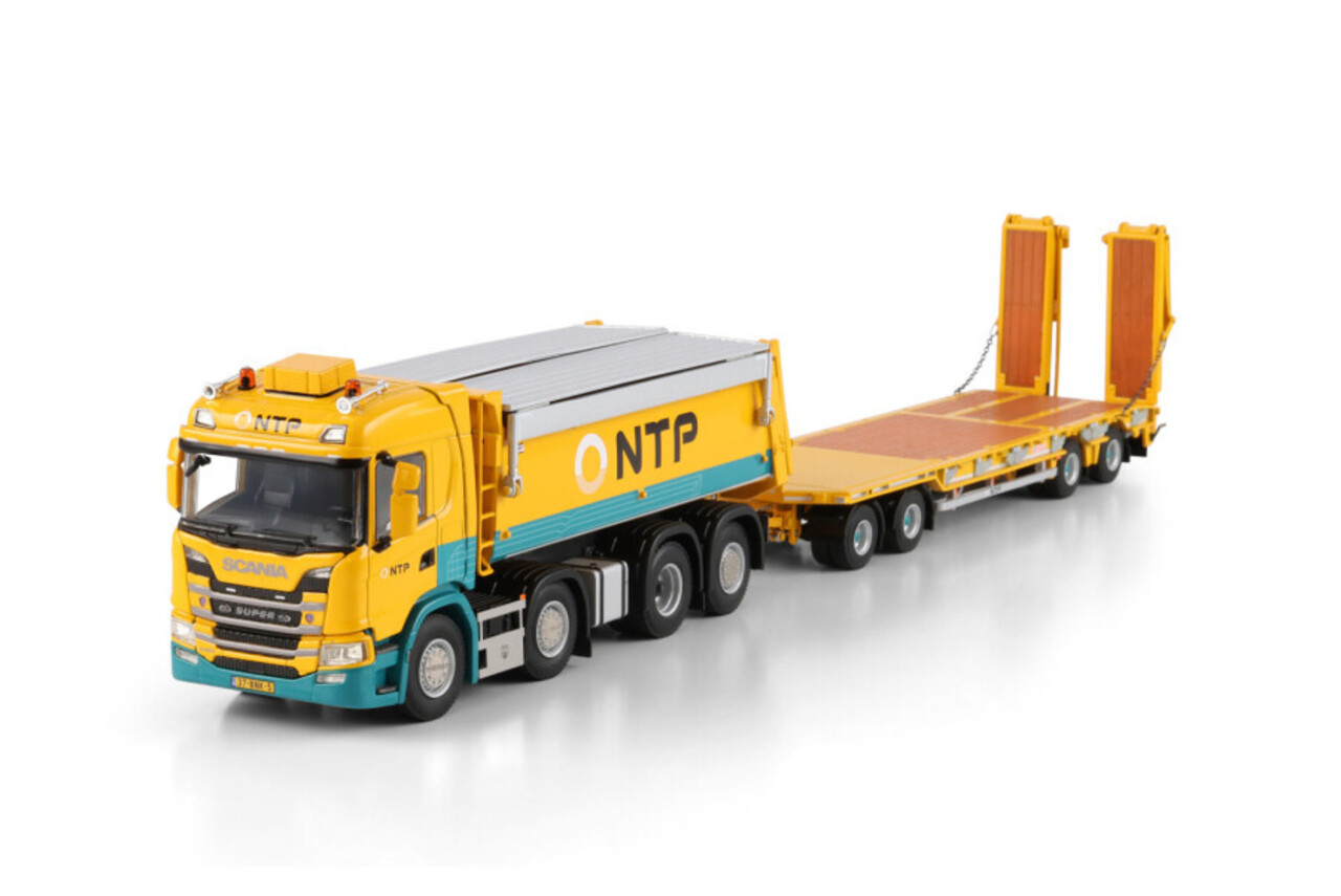 Scania Scania G Normal CG17N 8x2 Tag Axle Tipper Truck + Low Loader Drawbar Trailer 4 Axle - 1:50 - WSI Models Scania Scania G Normal CG17N 8x2 Tag Axle Tipper Truck + Low Loader Drawbar Trailer 4 Axle - 1:50 - WSI Models