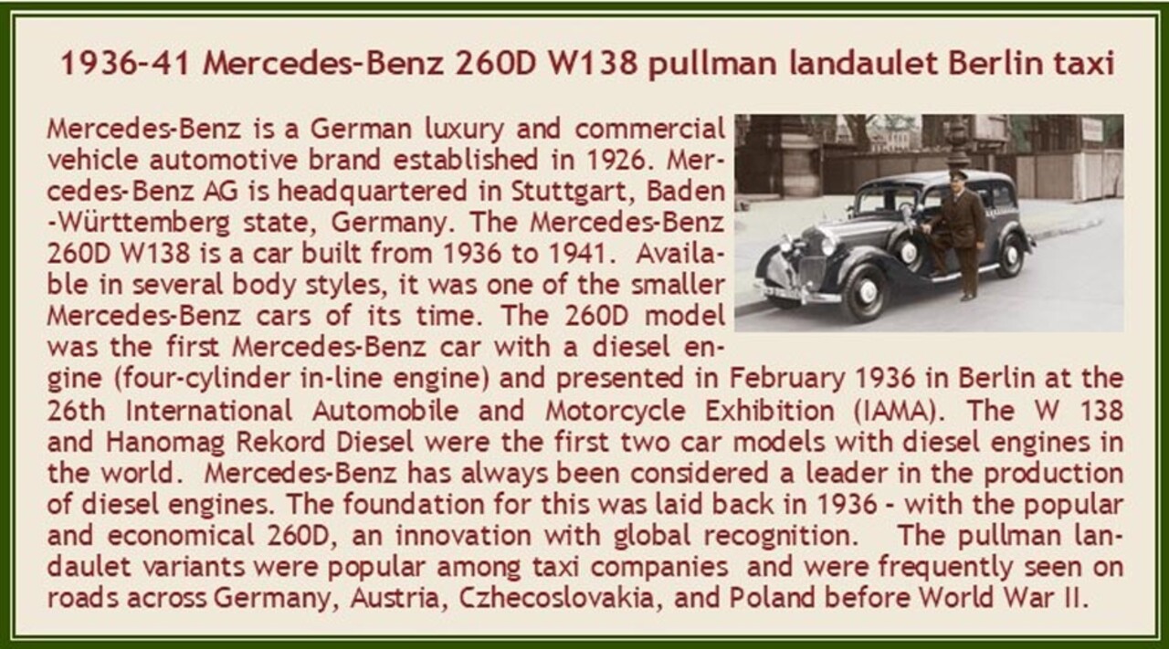 Mercedes-Benz Mercedes-Benz 260D W138 Pullman Landaulet Berlin Taxi 1936 / 1940 - 1:43 - Esval Models Mercedes-Benz Mercedes-Benz 260D W138 Pullman Landaulet Berlin Taxi 1936 / 1940 - 1:43 - Esval Models