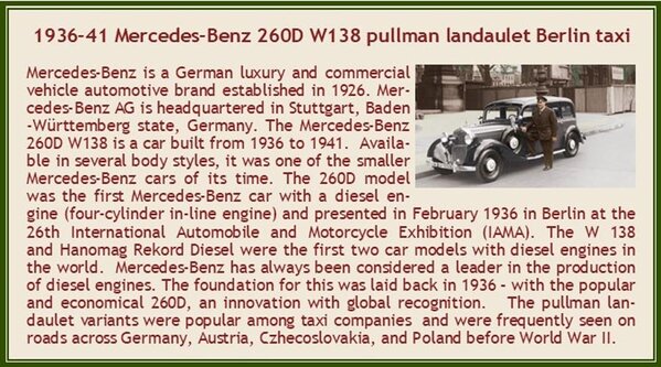 Mercedes-Benz Mercedes-Benz 260D W138 Pullman Landaulet Berlin Taxi 1936 / 1940 - 1:43 - Esval Models Mercedes-Benz Mercedes-Benz 260D W138 Pullman Landaulet Berlin Taxi 1936 / 1940 - 1:43 - Esval Models