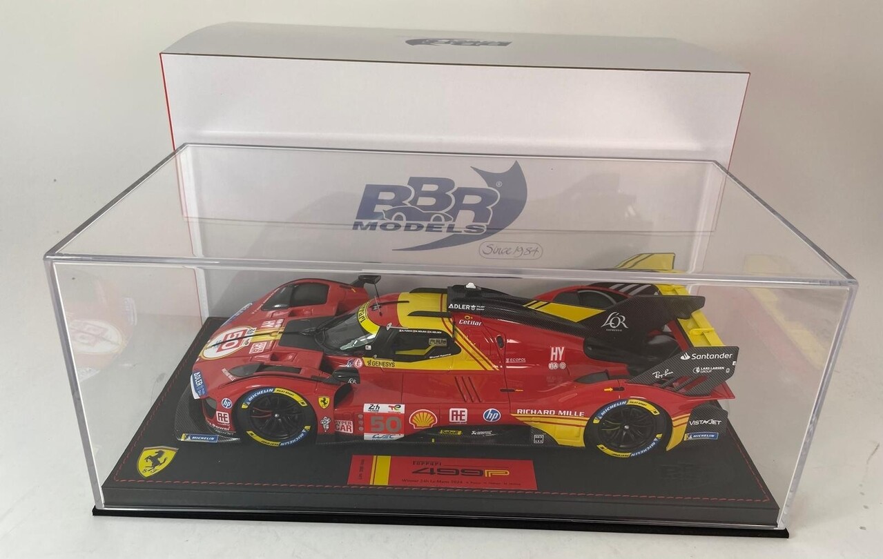 Ferrari Ferrari 499P 3.0L Turbo V6 #50 Team Ferrari Winner 24H Le Mans 2024 + Showcase - 1:18 - BBR Ferrari Ferrari 499P 3.0L Turbo V6 #50 Team Ferrari Winner 24H Le Mans 2024 + Showcase - 1:18 - BBR