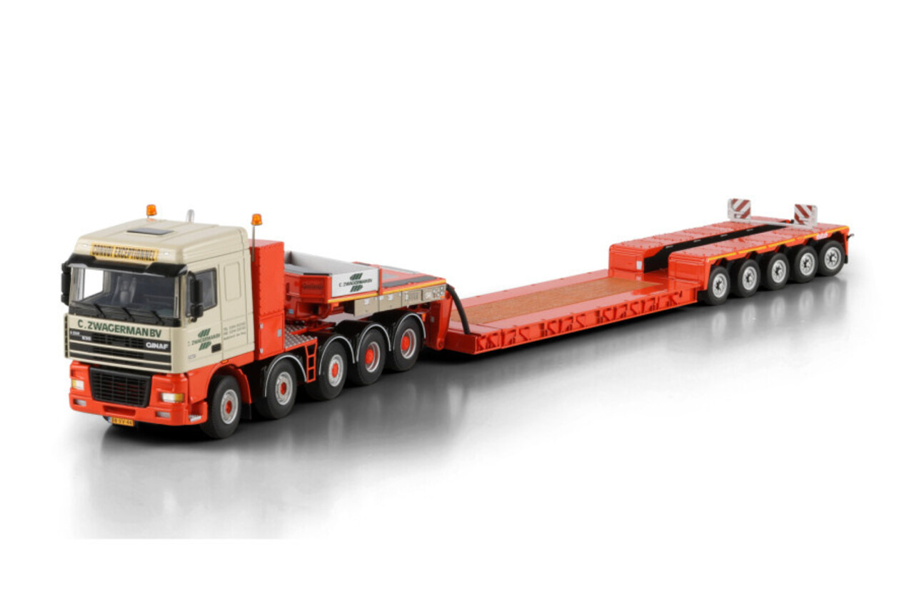 DAF Ginaf 95XF Space Cab 10x4 + Low Loader 5 Axle 'G. Zwagerman' - 1:50 - WSI Models