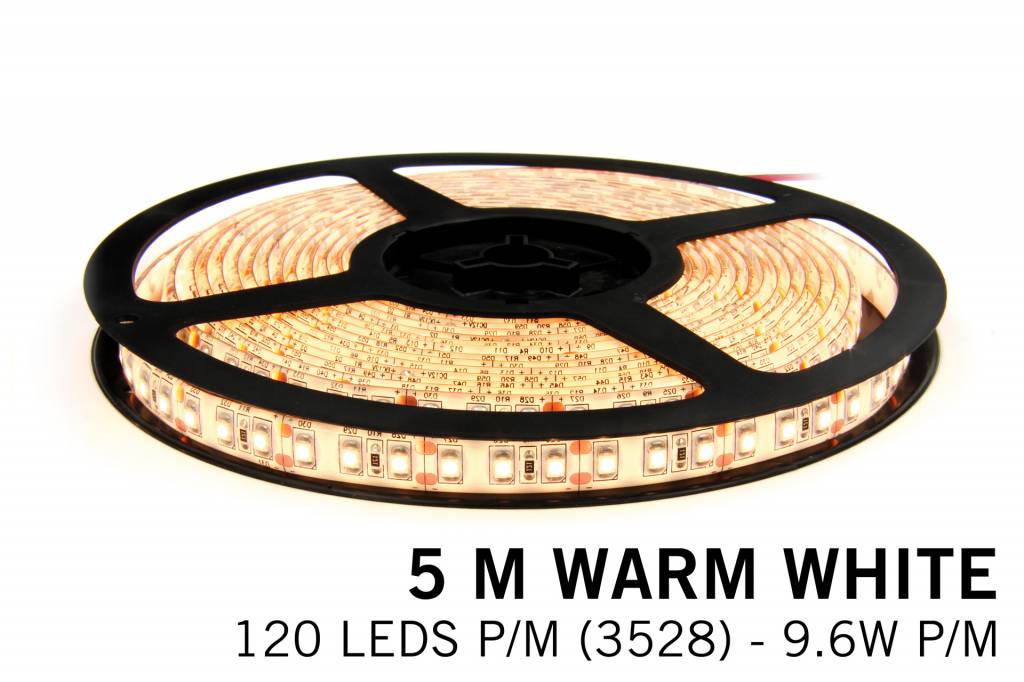 Warm White LED strip 5 meter, 600 leds type 3528 12V 48W