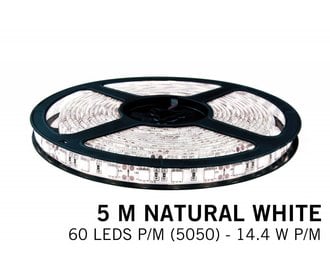 Neutral white LED strip 60 leds pm - 5M - type 5050 - 12V - 14,4W/pm