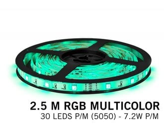 RGB LED strip 2.5 meter, 30 leds p.m. type 5050 12V (IP65)