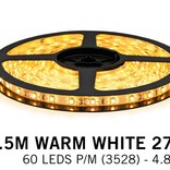 Warm White LED strip (2700K) 60 LED's p.m. type 3528 - 2,5M - 12V - 4,8W p.m.