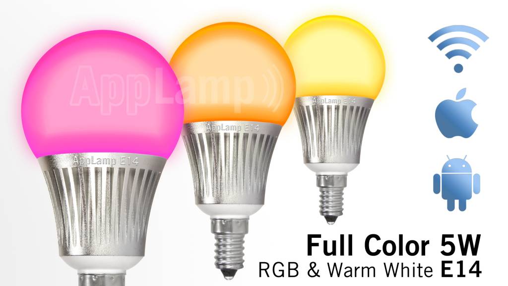 AppLamp Wi-Fi / RF wireless color RGBW LED bulb, dimmable, small E14 socket, 5 -