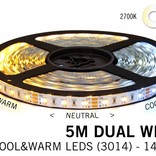 Dual White LED strip set 600 LEDs Variable color temperature 72W 12V with remote