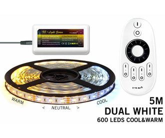 Dual White LED strip set 600 LEDs Variable color temperature 72W 12V with remote