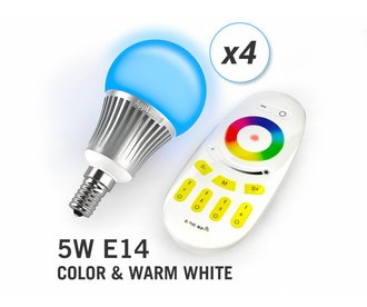 AppLamp Set of 4 RGBW 5 Watt E14 LED light bulbs + remote control