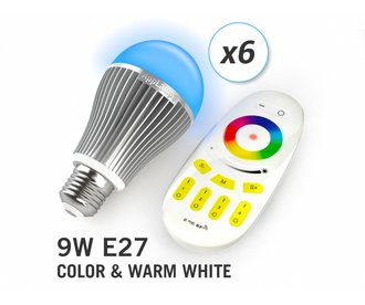 AppLamp Set of 6 Multicolor RGBW 9W LED bulbs + Remote control