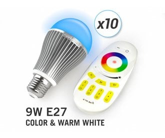 AppLamp Set of 10 Multicolor RGBW 9W LED bulbs + Remote control