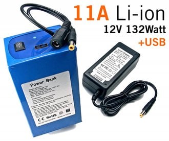 11 Amp 12V Li-Ion Power Bank, 11A 12V 132WBattery Pack with extra 5V USB Out