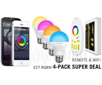 Super Saver 4-PACK 6Watt E27 Wi-Fi LED bulbs + Wifi Box + Remote