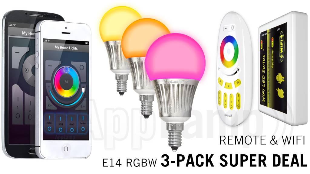 Super Saver 3-PACK 5Watt E14 Wi-Fi LED bulbs + Wifi Box + Remote