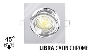 LED Recessed lighting trim LIBRA, GU10 Fixture, Satin Chrome Square, Tiltable 45°