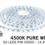 Waterproof LED strip natural white 4500K Waterproof (IP68) with 300 leds 12V, 5 meter