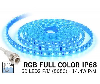Waterproof RGB LED strip IP68 with 300 RGB LEDs 12V, 72W, 5M