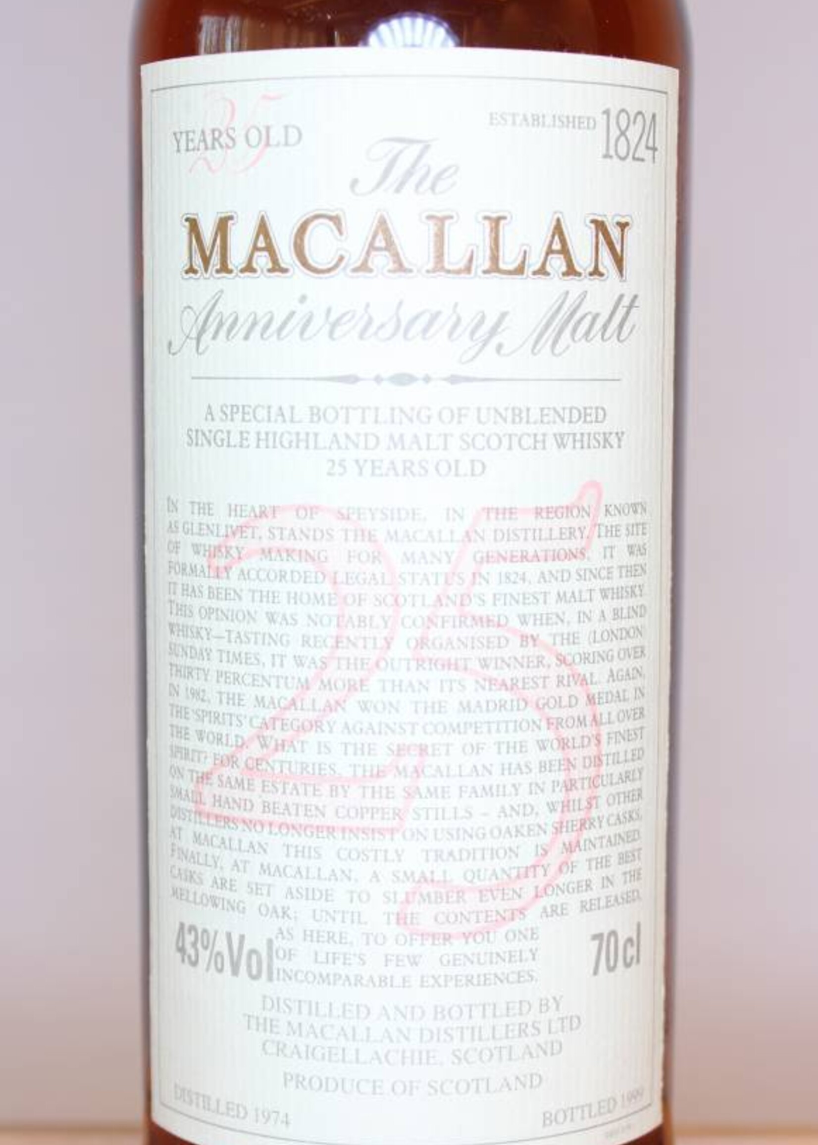 The Macallan Macallan 25 Years Old 1974 1999 The Anniversary Malt 43% (in OWC)